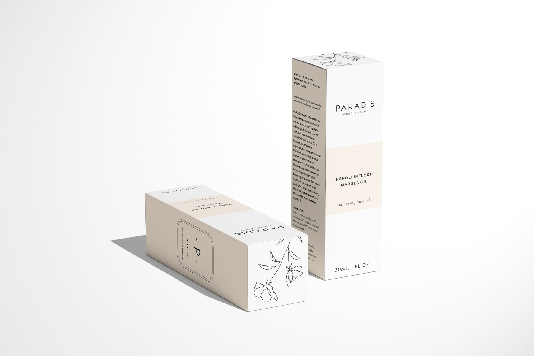 packaging mockup for skincare line Paradis