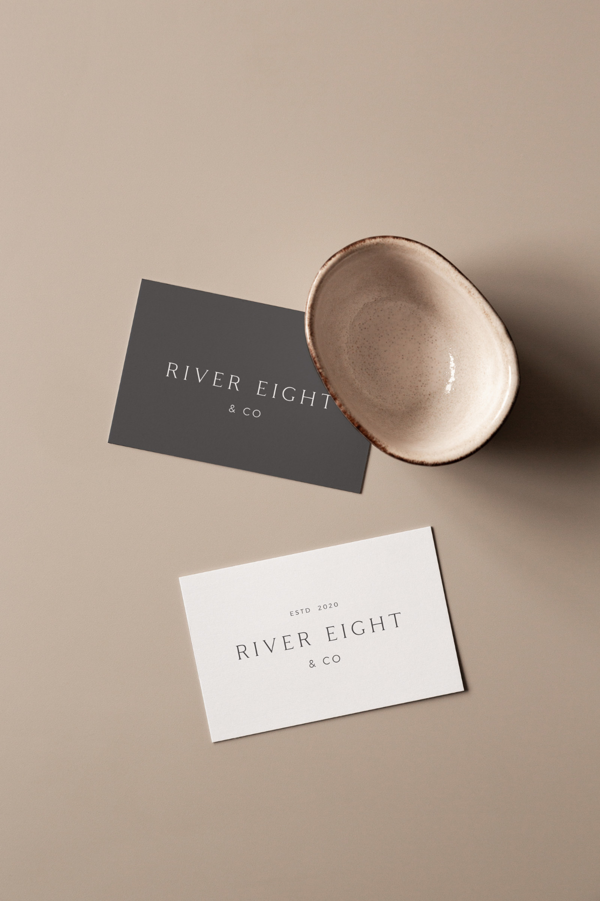 mockup of business cards for River Eight & Co brand photography