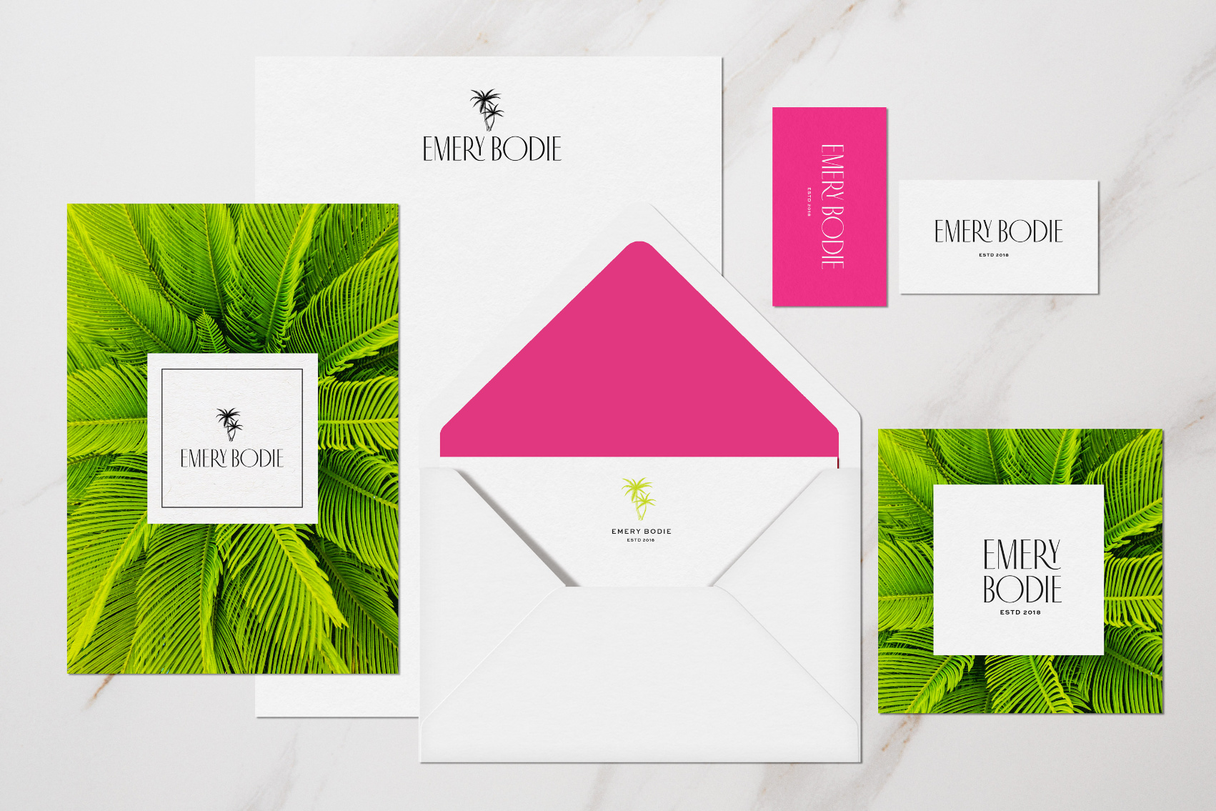 mockup for stationery design for Emery Bodie