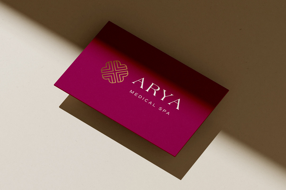 Arya Medical Spa business card mockup