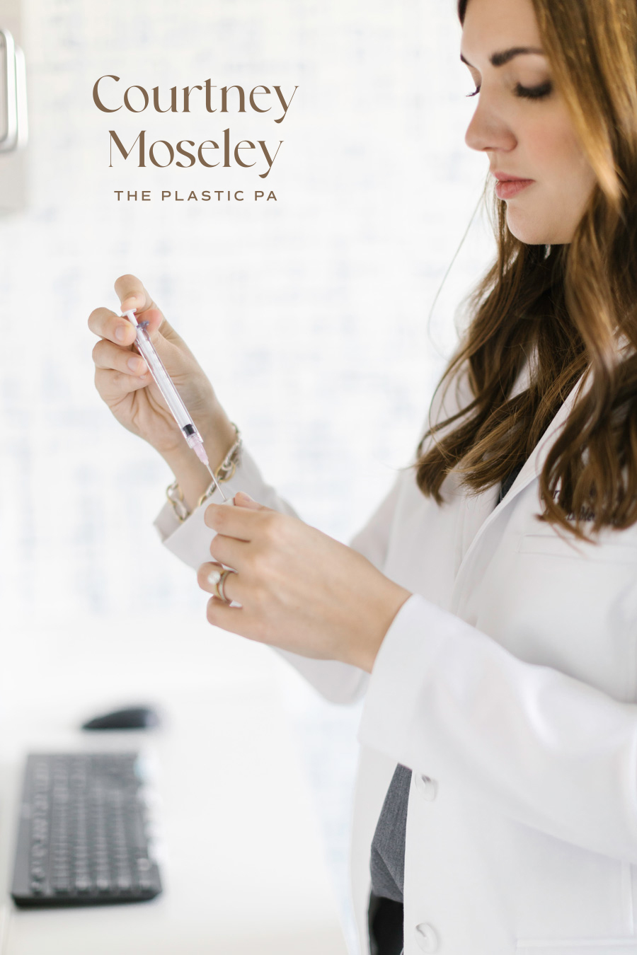 physician associate filling syringe with logo superimposed on the picture